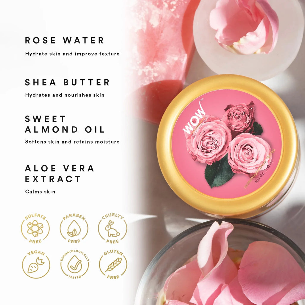 WOW Skin Science Body Butter Himalayan Rose - Moisturizer for Dry Skin, Rich Hydrating Cream with Natural Shea Butter Nourish & Relieve Dull Skin - Paraben & Sulfate Free - (200ml)