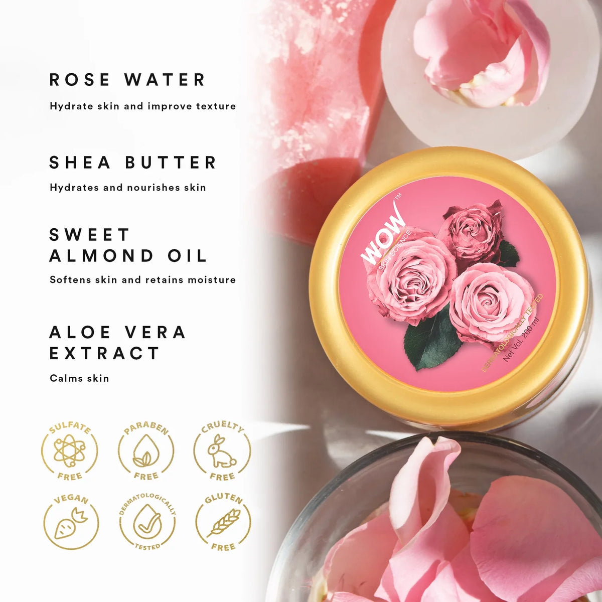 WOW Skin Science Body Butter Himalayan Rose - Moisturizer for Dry Skin, Rich Hydrating Cream with Natural Shea Butter Nourish & Relieve Dull Skin - Paraben & Sulfate Free - (200ml)