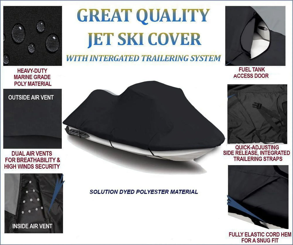 BLACK 600 DENIER JetSki Cover Compatible for Kawasaki ZXi 750 & ZXI 900 1995 1996 1997 Jet Ski Cover 2 Seater