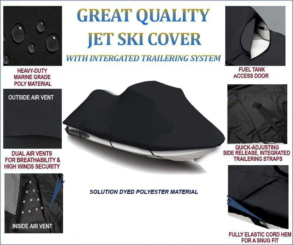 BLACK 600 DENIER JetSki Cover Compatible for Kawasaki ZXi 750 & ZXI 900 1995 1996 1997 Jet Ski Cover 2 Seater