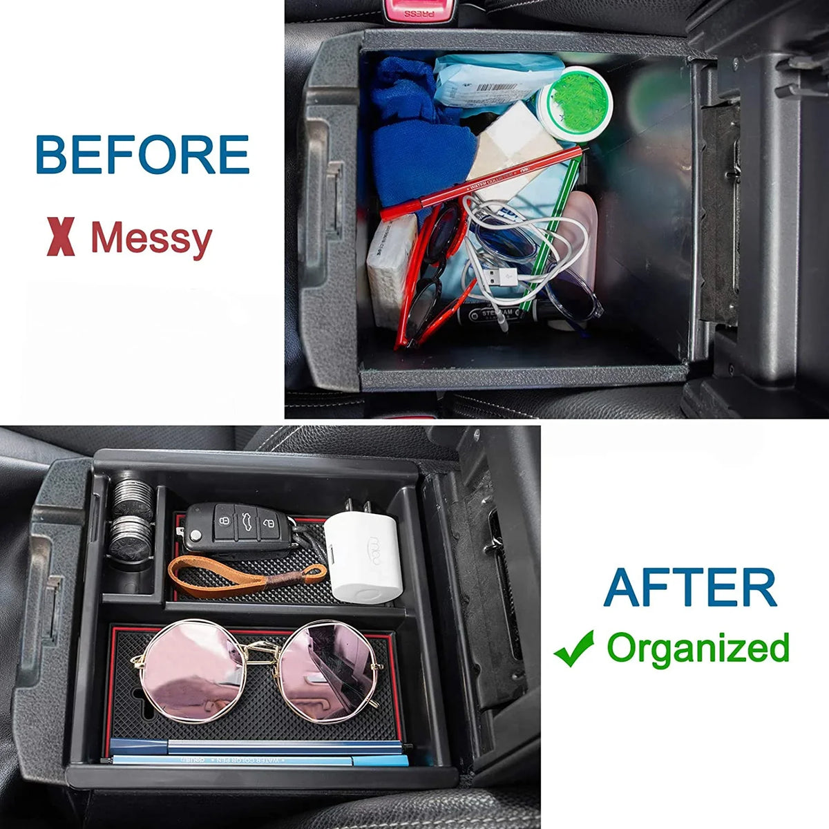 JDMCAR Center Console Tray Organizer Compatible with Toyota Tacoma Accessories 2016-2022 2023, Armrest Insert Container ABS Material Secondary Storage Box-(Red Trim)
