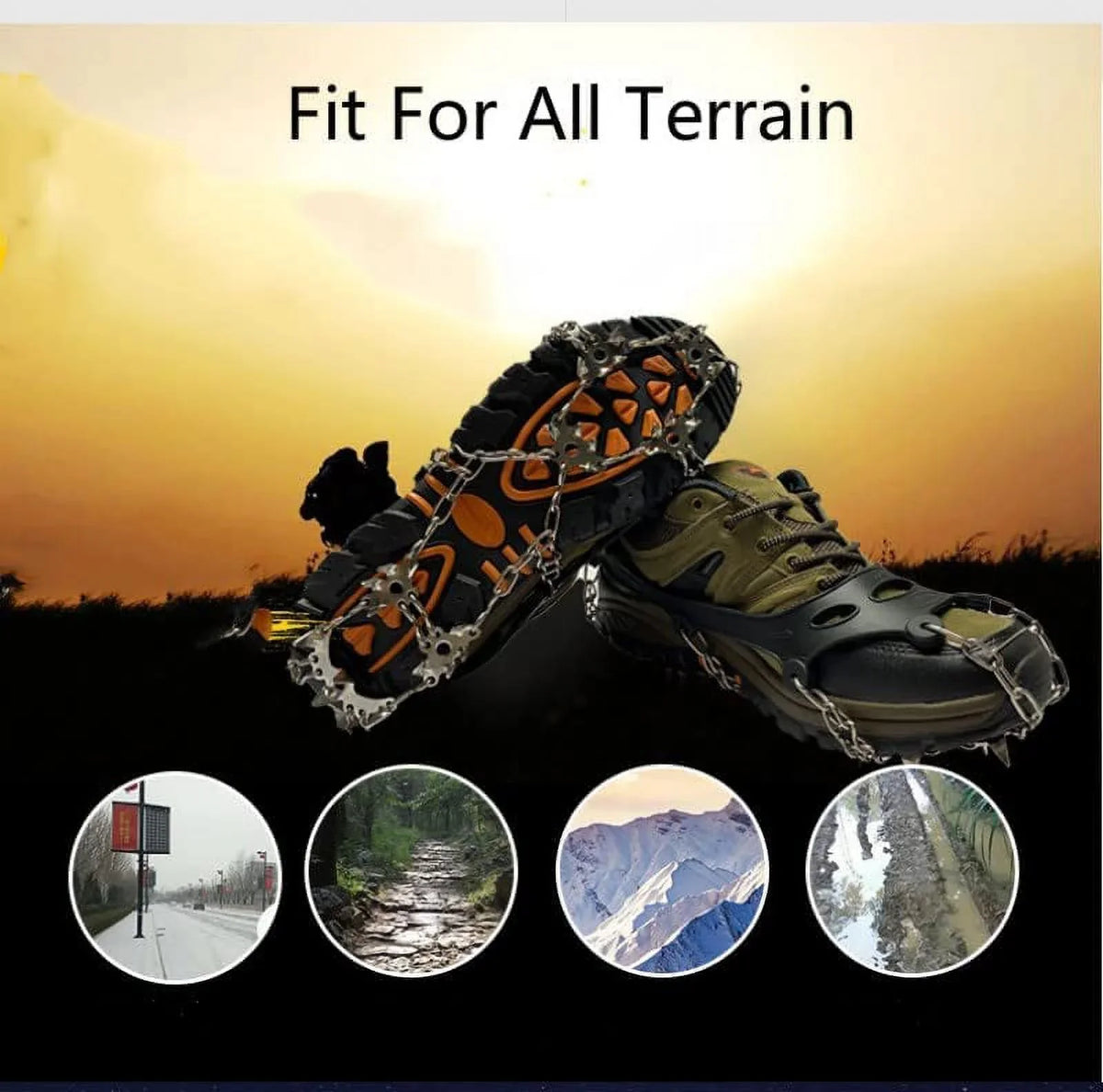 Ice Cleats for Hiking Boots and Shoes, Non Slip Stainless Steel Boot Chains Shoe Ice & Snow Grips, Walk Traction Micro Spikes Memory for Ice Fishing, Hiking, Climbing, Walking