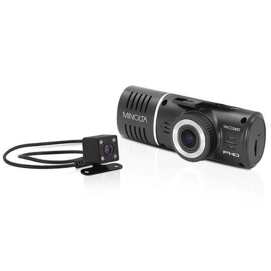 MNCD245T Full HD Front and Rear View 2.45" LCD Panel Dash Camera with 3-Channel Recording, Black
