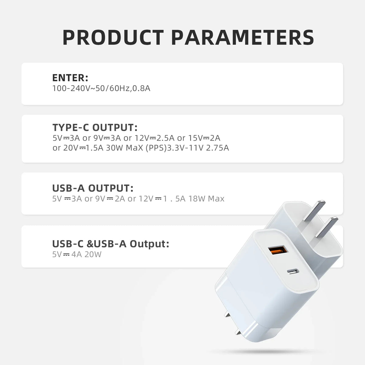 30W USB Charger with Type-C Cable -Port Charging for DJI Mini 2/Mini 3 Pro Charging Parts