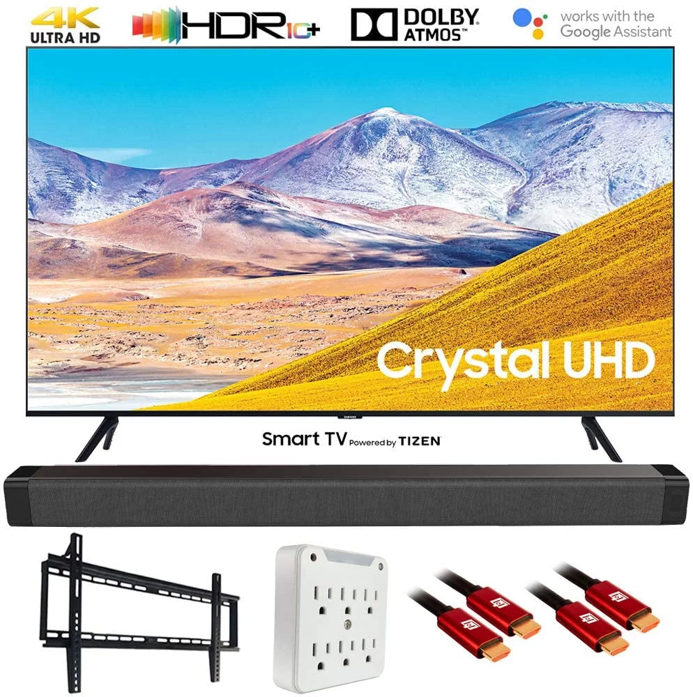 Samsung UN65TU8000 65" TU8000 4K Ultra HD Smart LED TV (2020 Model) with Deco Gear Home Theater Soundbar, Wall Mount Accessory Kit and HDMI Cable Bundle (UN65TU8000FXZA 65TU8000 65 Inch TV)