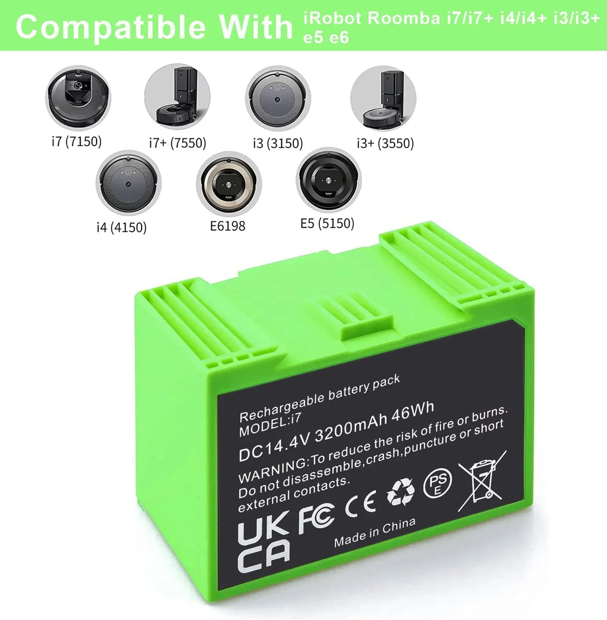 for iRobot Roomba e e5 e6 e5150 e5152 e6198 and i i3 3150 i3+ 3550 i4 4150 i4+ 4552 i6 I7 i7158 i7+ 7150 7550 i8 Plus Replacement Lithium Ion Energy Source