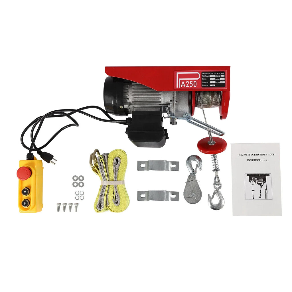 550LBS Electric Hoist Crane Winch Garage Lift Pure Copper Motor + Remote Control for Factories, Docks, Warehouses, Logistics