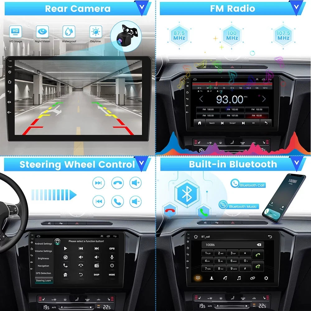 Podofo 2+32G for Toyota RAV4 2013-2019 Wireless Carplay Android Auto Mirror Link 10'' Monitor Car Stereo Radio Android 12 HD 1080P WIFI GPS FM Bluetooth, AHD Backup Camera