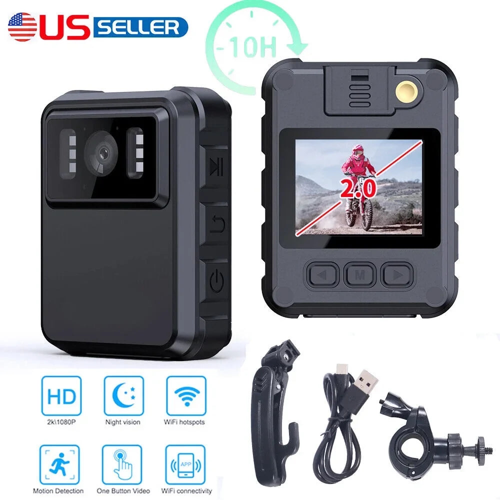 JLLOM Night Vision Camcorder - Mini Police Body Camera with 1080P Audio Video DVR and HD 2k Recording
