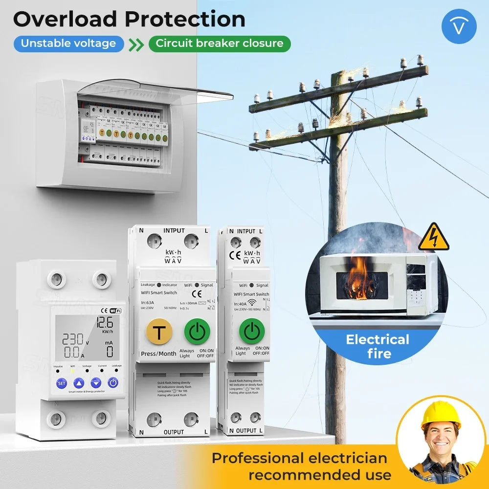 Htovila WiFi ligent Automatic Reclosing Protector Multifunctional Current Voltage Meter Protections Values Settable Mobilephone APP Control Compatible with Assistant for Voi