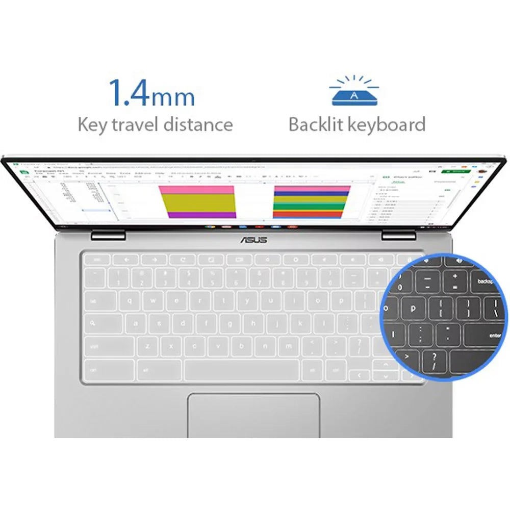 ASUS Chromebook Flip C434 2-In-1 , 14" Full HD Display 4-Way NanoEdge, Heart M3-8100Y Processor, 4GB Memory 64GB eMMC Storage, All-Metal Body, Backlit KB, Chrome OS, Silver - (Open Box)
