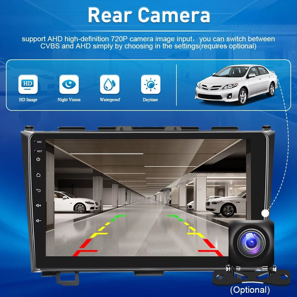 For Honda CRV 2007-2011 9'' Display Car Stereo Radio Player Wireless Carplay Android Auto Mirror Link HD 1080P Android 12 Bluetooth WIFI GPS FM USB Hifi, AHD Backup Camera