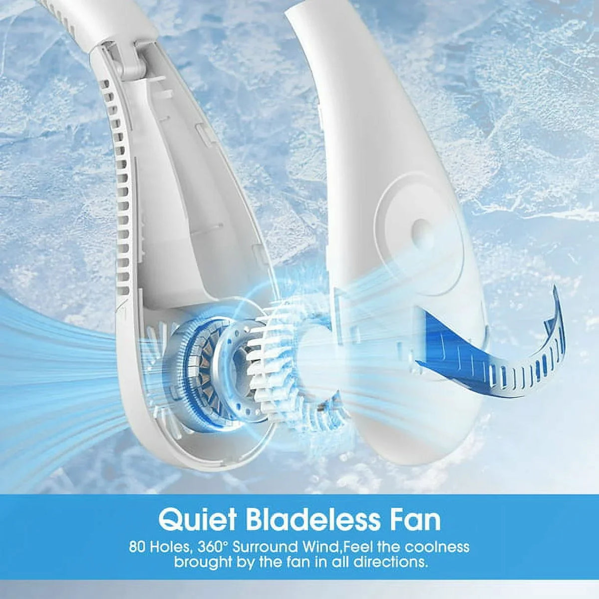 Folding Neck Fanwtith LCD Display, 360°Airflow 5000mAh USB Rechargeable Mini Neck Fan Bladeless 3 Speeds Portable Summer Cooling Fans, White