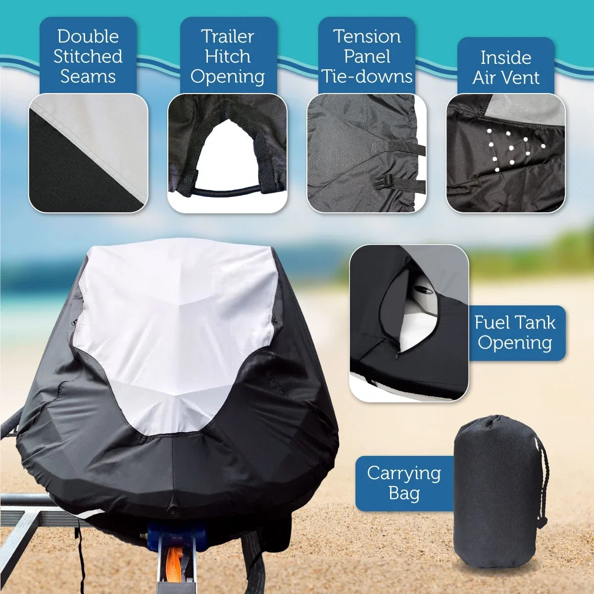 SUPER HEAVY-DUTY PWC JetSki Cover Compatible for Kawasaki Jet Ski 900 / 1200 STX 1997-2006 PWC Trailerable Jet Ski Cover