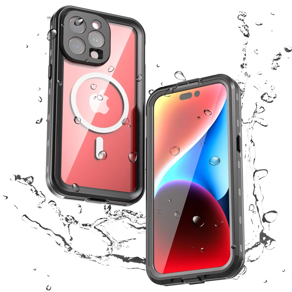 ELEHOLD for iPhone 15 Pro Max Waterproof Case, Built-in Panel Protector Full-Body Rugged Shockproof Military Drop Proof Dustproof IP68 Underwater Heavy Duty Magnetic Case for iPhone 15 Pro Max,Black