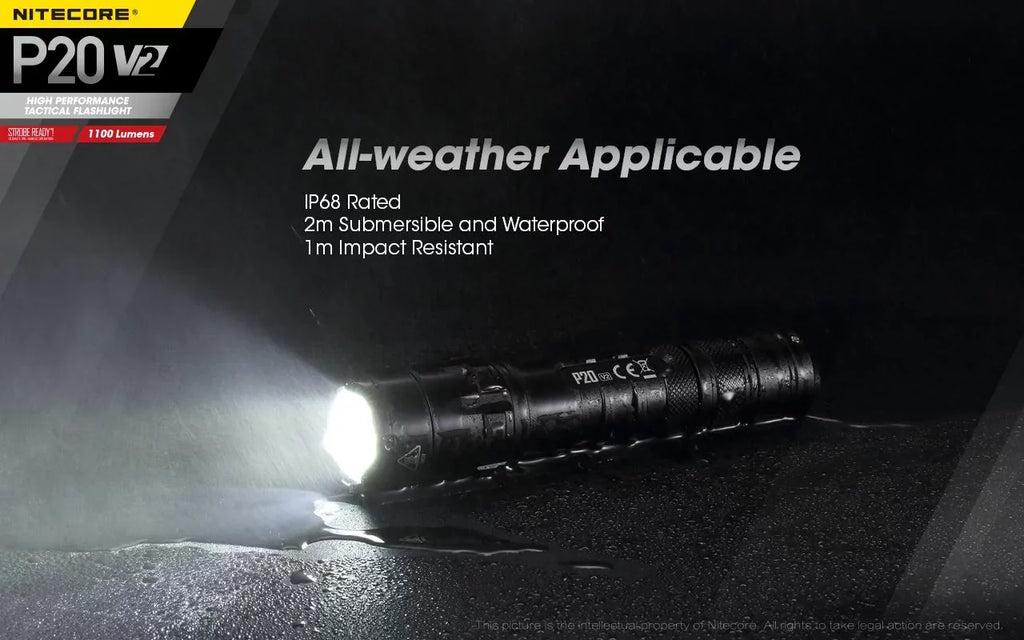 Combo: Heart P20 V2 Tactical LED Flashlight - CREE XP-L2 V6 - 1100 Lumens w/NL1834R Power Unit +Free Eco-Sensa USB Cord