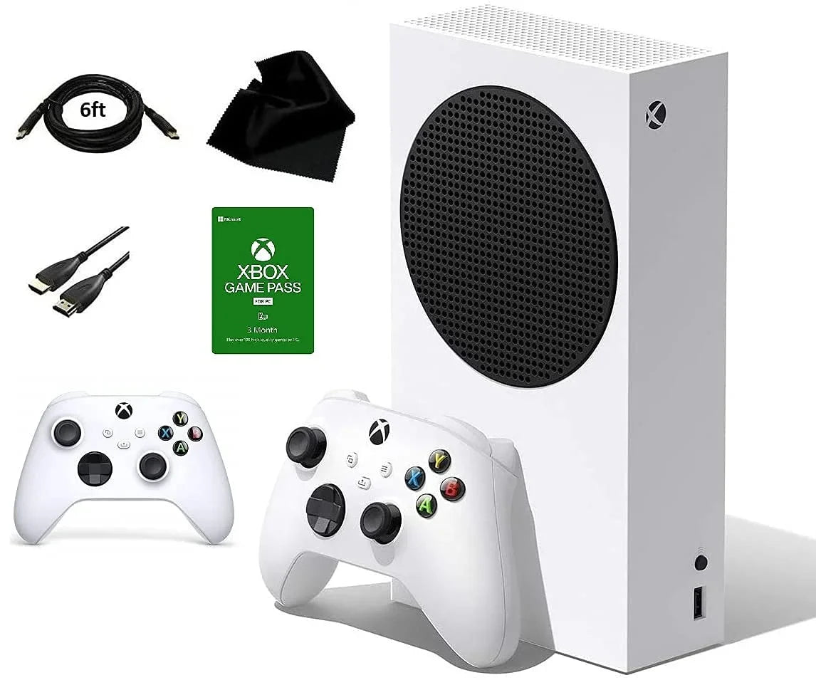 Xbox Series S Includes: Xbox Series S 512GB Console, 2 Wireless Controllers for Xbox, 3 Month Game Pass Code, Kwalicable Accessories