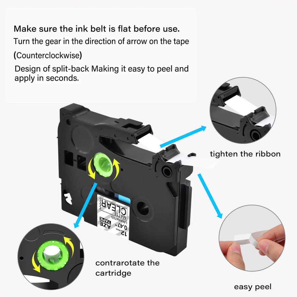 GREENCYCLE 8PK Compatible for Brother P-touch Black on Matte Clear 12mm 0.47" TZe-M31 TZ-M31 TZM31 TZeM31 Laminated Label Tape