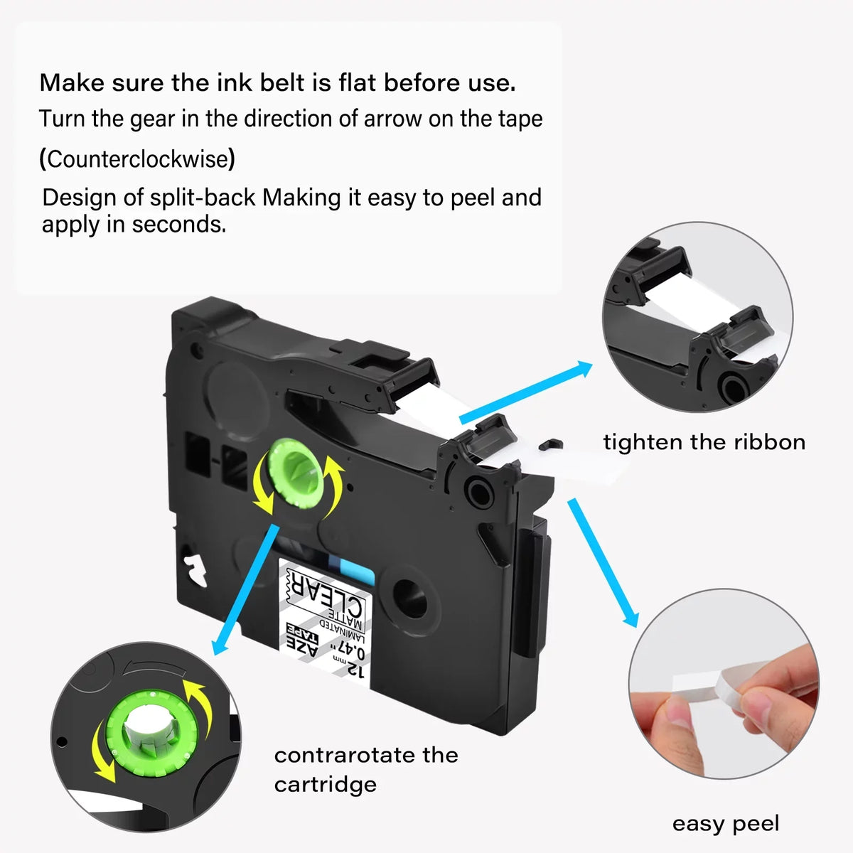 GREENCYCLE 8PK Compatible for Brother P-touch Black on Matte Clear 12mm 0.47" TZe-M31 TZ-M31 TZM31 TZeM31 Laminated Label Tape