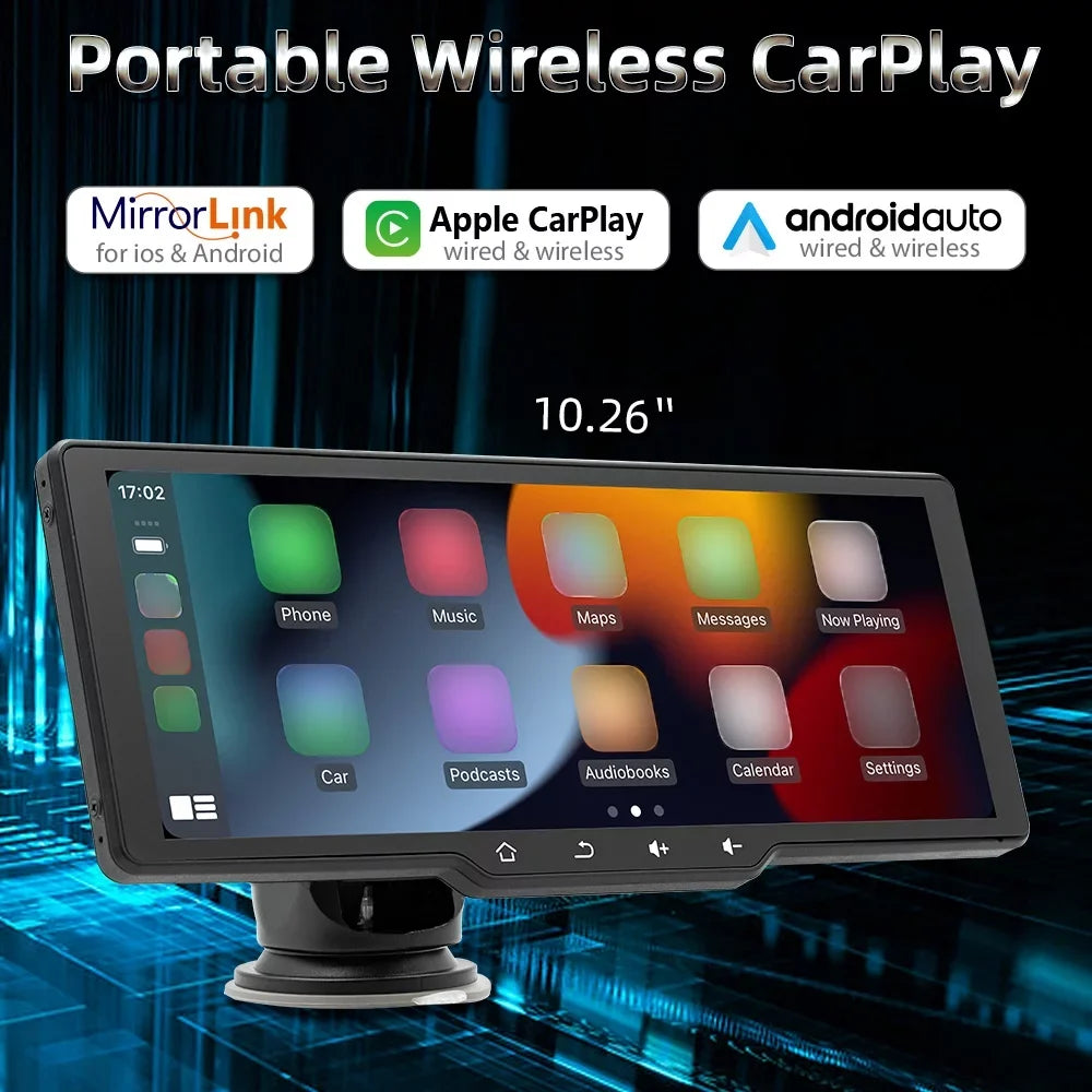 Shinysix Portable Wireless CarPlay Multi-language Car Video Recorder Car Camera Auto Camcorder 10.26in Car Rearview Camera Mobilephone APP Control Car MultiMedia Player