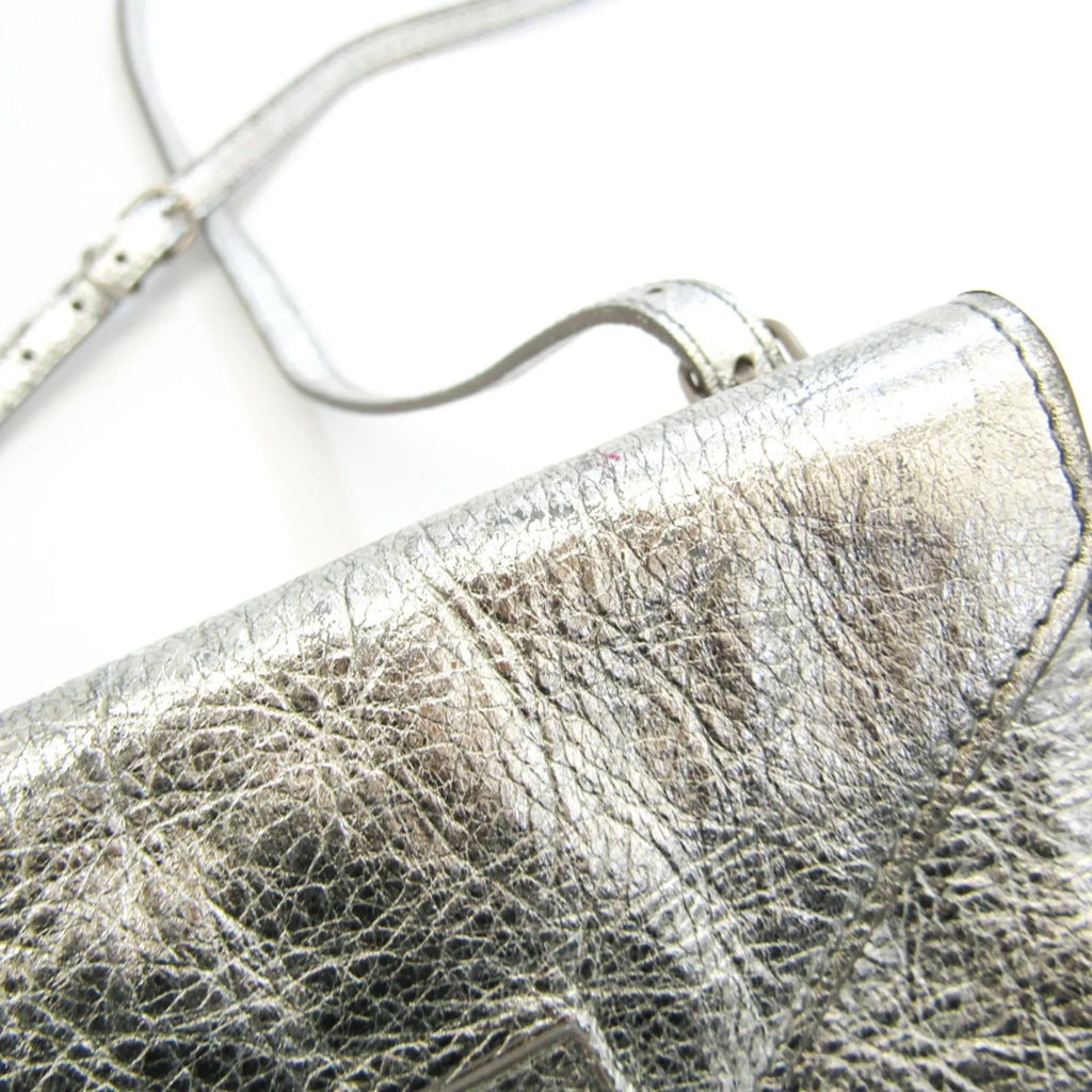 Pre-Owned Balenciaga Paper Triple XS 398815 Women's Leather Shoulder Bag Silver (Good)
