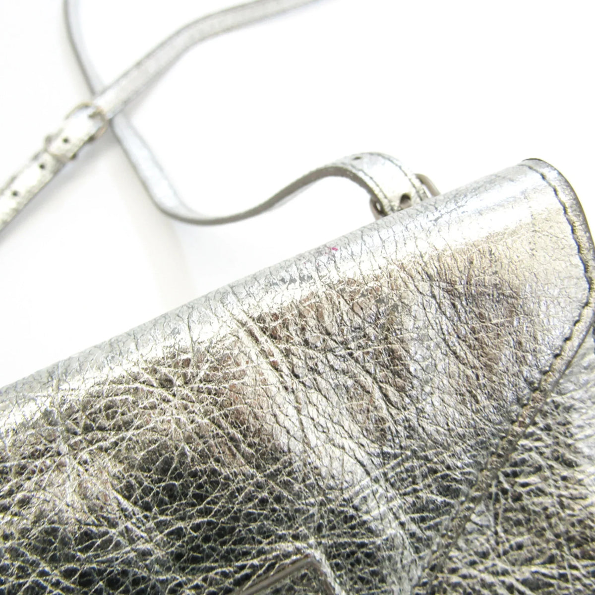 Pre-Owned Balenciaga Paper Triple XS 398815 Women's Leather Shoulder Bag Silver (Good)