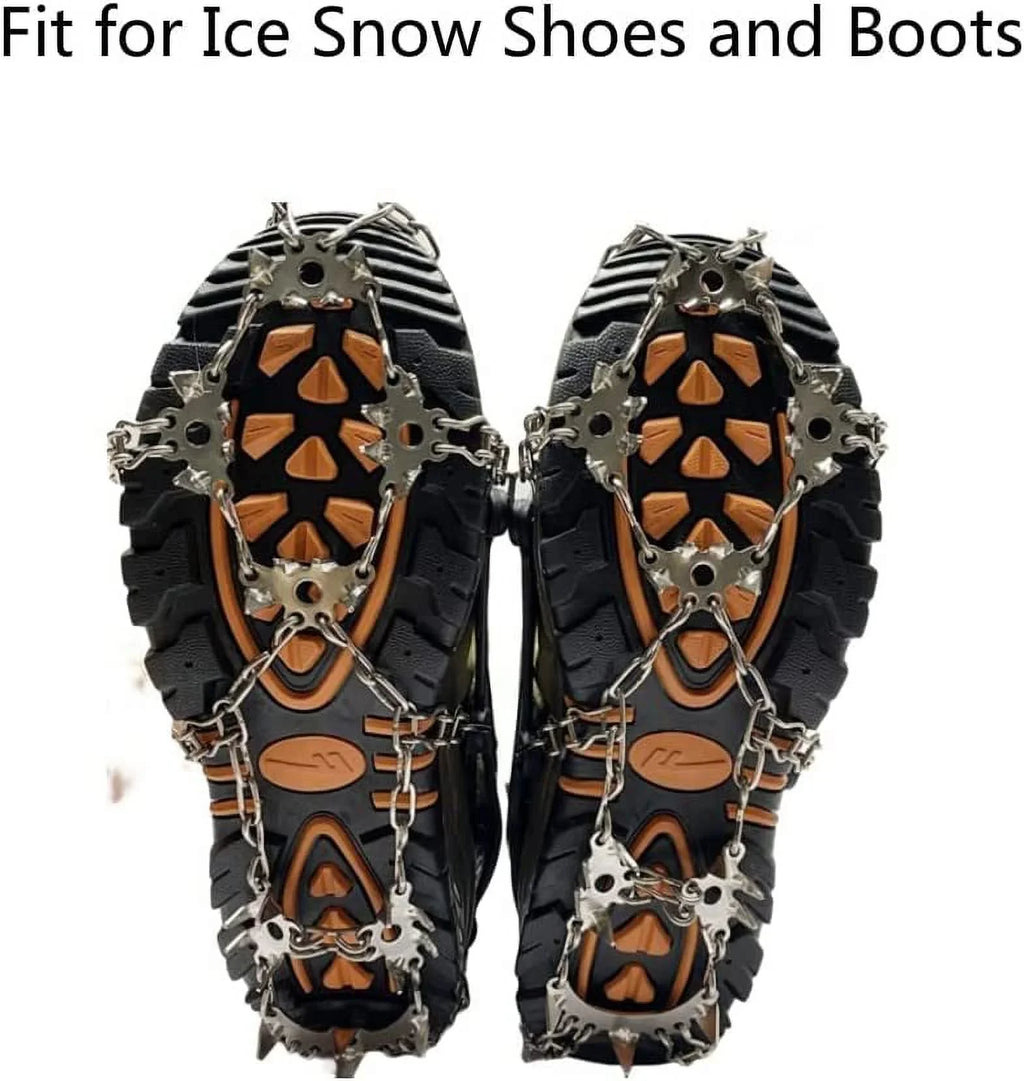 Ice Cleats for Hiking Boots and Shoes, Non Slip Stainless Steel Boot Chains Shoe Ice & Snow Grips, Walk Traction Micro Spikes Memory for Ice Fishing, Hiking, Climbing, Walking