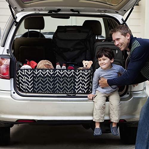 Trunk Organizer, Foldable Cargo Storage Bag Portable Insulation Cooler Bag Collapsible Vehicle Organizer Divider Storage Totes with 4 Compartments Cargo Tote for Groceries Caddy SUV