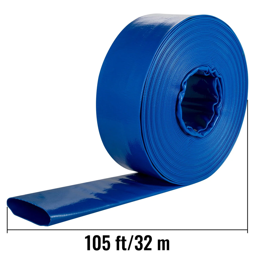 BENTISM Discharge Hose, 1-1/2" x 105', PVC Fabric Lay Flat Hose, Heavy Duty Backwash Drain Hose with Clamps, Weather-proof & Burst-proof, Ideal for Swimming Pool & Water Transfer