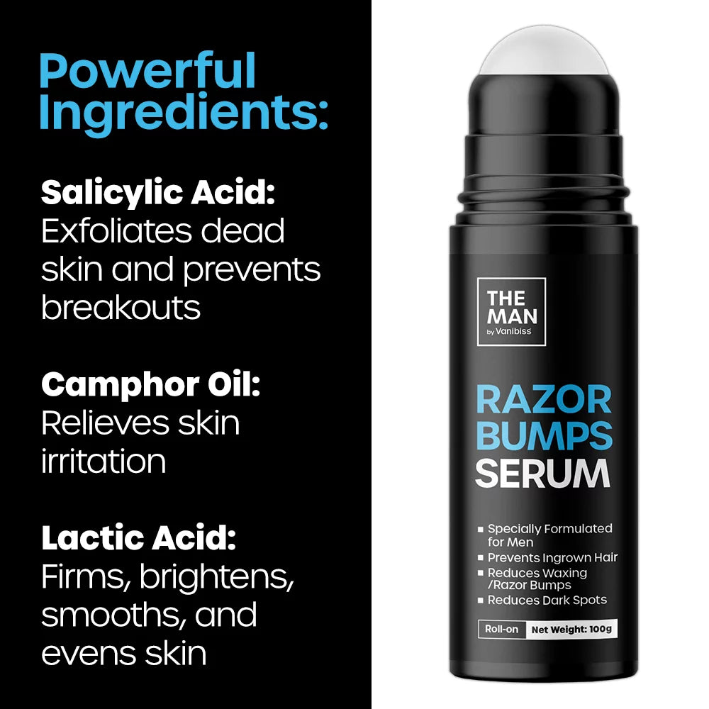 The Man Razor Bumps Serum Roll on by Vanibiss-Ingrown Hair Treatment & Unscented after Shave Solution (3.5fl.oz)