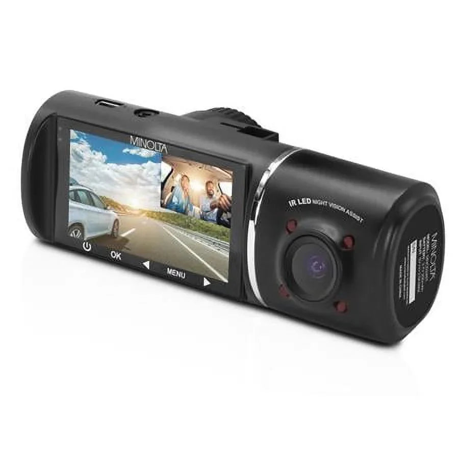 MNCD245T Full HD Front and Rear View 2.45" LCD Panel Dash Camera with 3-Channel Recording, Black