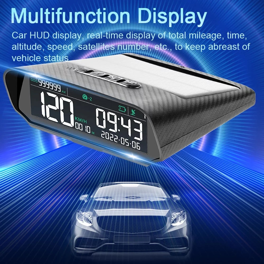 Wireless Solar Car GPS Digital Speedometer: Head-up Display - LCD Monitor - Total Mileage, Time, Altitude, and Speed Display - Overspeed Alarm - Enhance Your Driving Experience