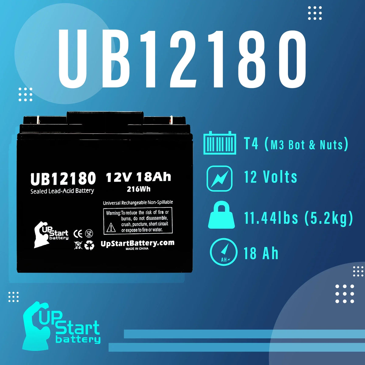 3x Pack - Compatible CSB Energy Source OF AMERICA GP12170 Power Unit - Replacement UB12180 Universal Sealed Lead Acid Cell (12V, 18Ah, 18000mAh, T4 Terminal, AGM, SLA)