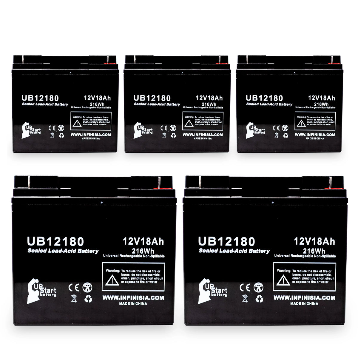 5x Pack - Compatible General Power GPS2K12061 Cell - Replacement UB12180 Universal Sealed Lead Acid Cell (12V, 18Ah, 18000mAh, T4 Terminal, AGM, SLA)