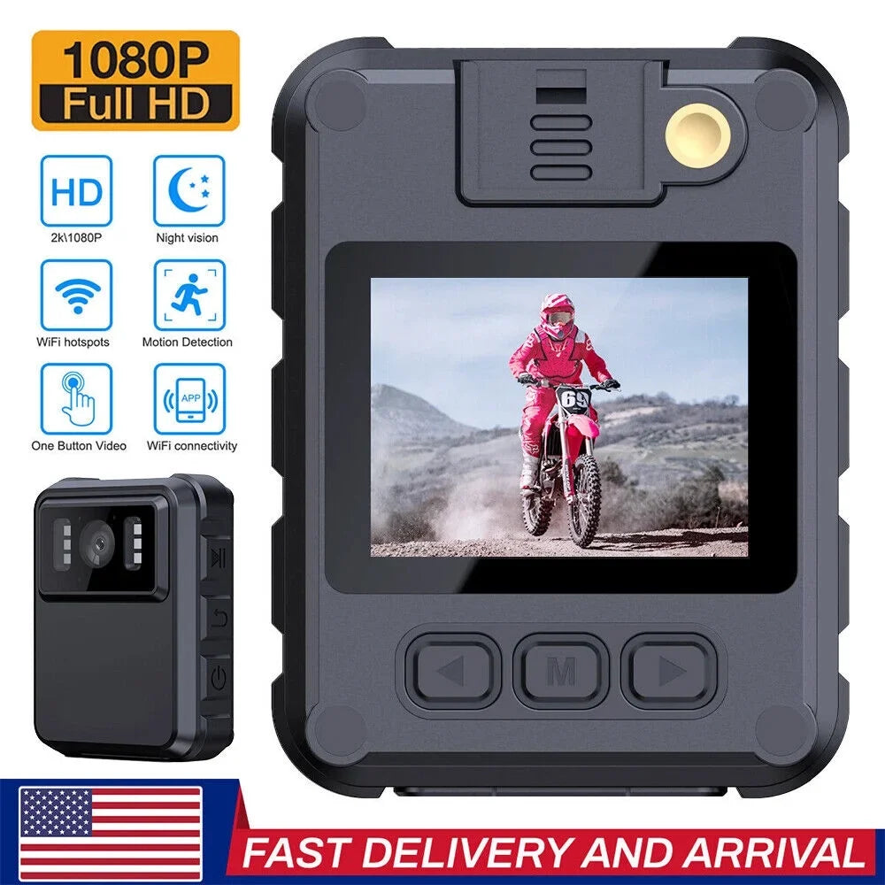 JLLOM Night Vision Camcorder - Mini Police Body Camera with 1080P Audio Video DVR and HD 2k Recording