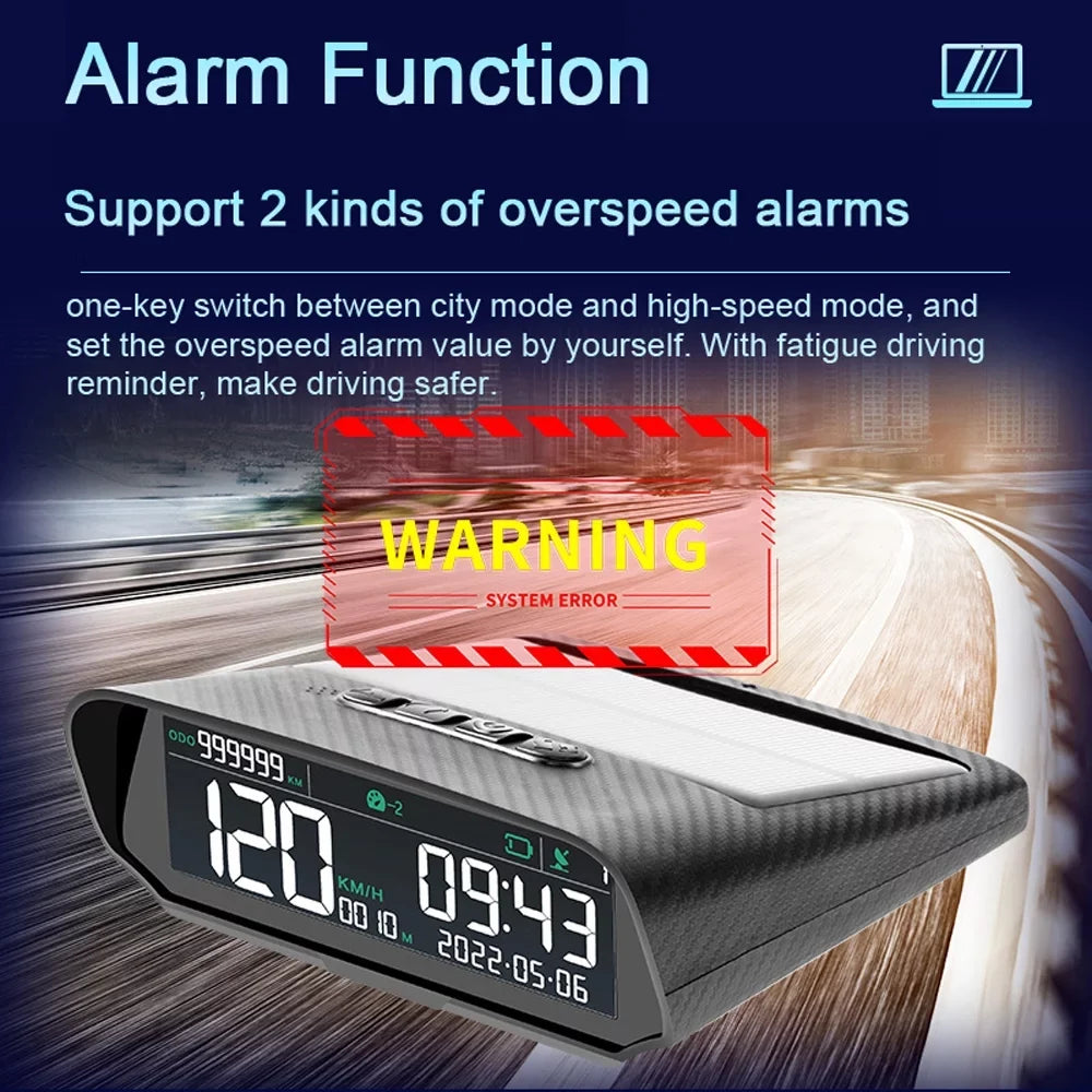 Wireless Solar Car GPS Digital Speedometer: Head-up Display - LCD Monitor - Total Mileage, Time, Altitude, and Speed Display - Overspeed Alarm - Enhance Your Driving Experience