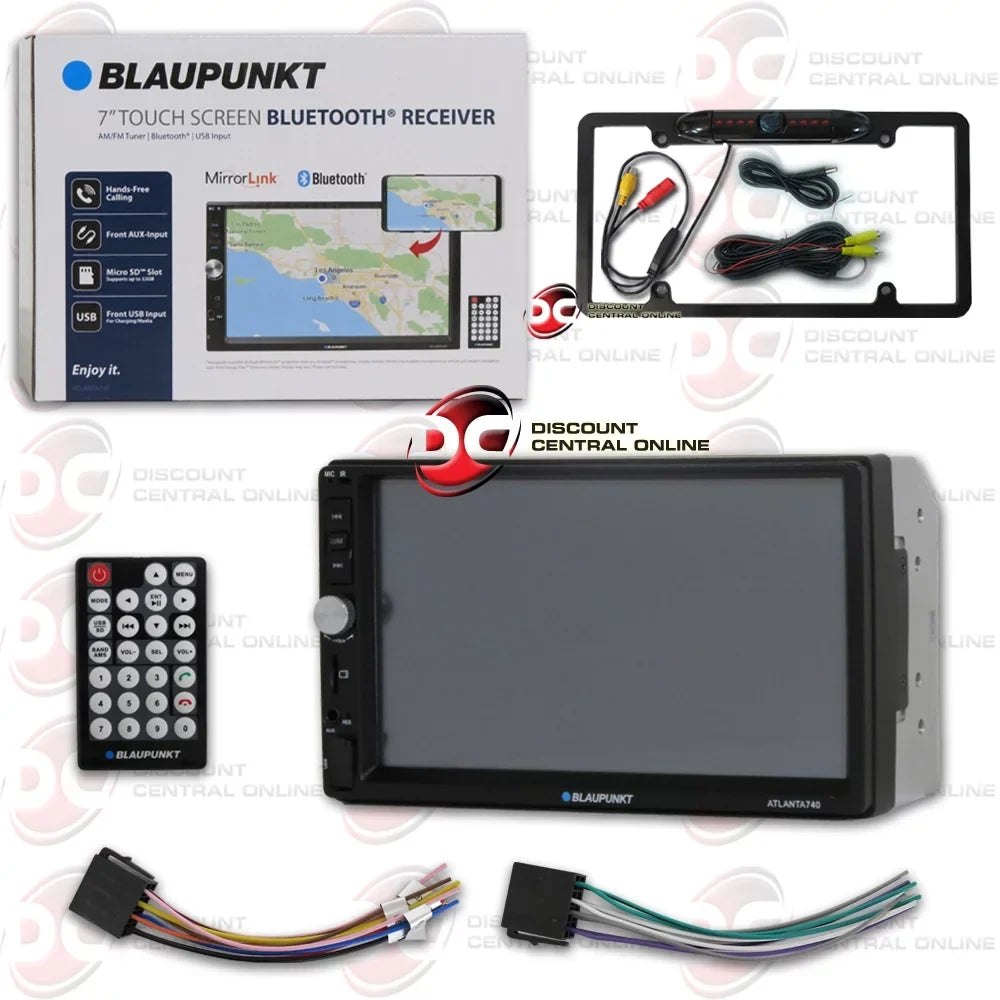 Blaupunkt Car 2DIN 7" Monitor AM/FM receiver USB Bluetooth + Connect your smartphone to MirrorLink with DiscountCentralOnline FL09BK Full License plate Night vision Waterproof back-up camera