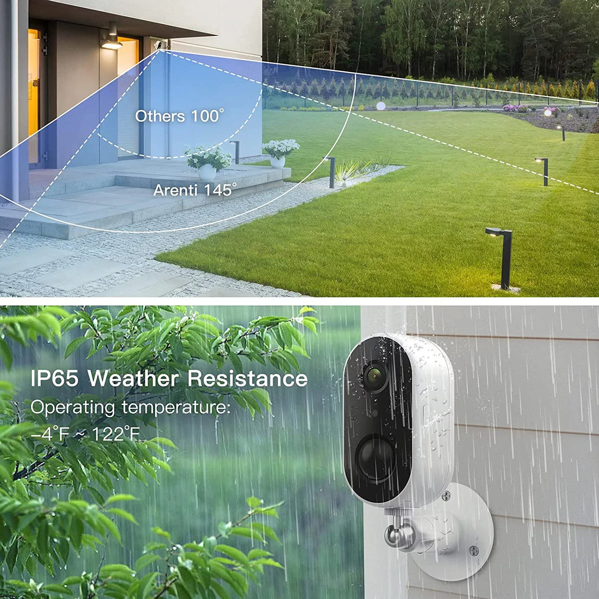 Arenti Wireless Outdoor Security Camera, (2Pack) GO1 Wifi Rechargeable Power Unit Powered Night Vision 2-Way Audio AI Motion Detection Surveillance Camera (Supports Only 2.4Ghz Wi-Fi)