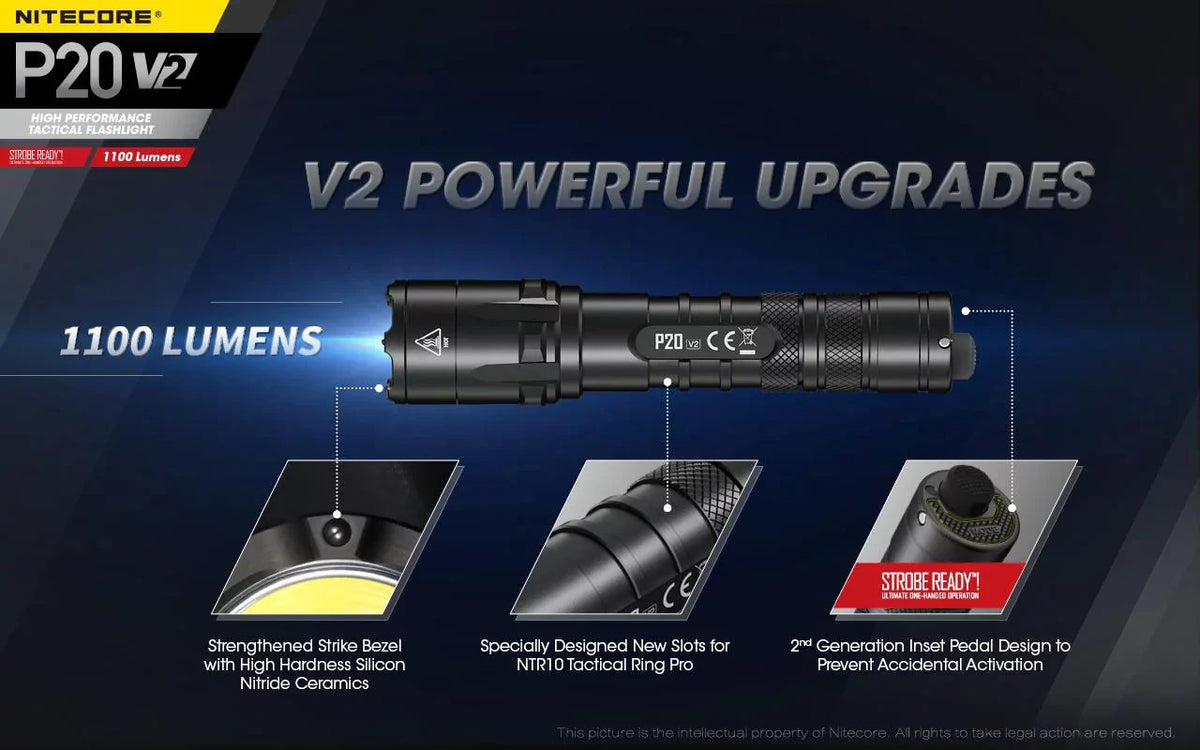 Combo: Heart P20 V2 Tactical LED Flashlight - CREE XP-L2 V6 - 1100 Lumens w/NL189 Cell UI1 Charger +Free Eco-Sensa USB Cord
