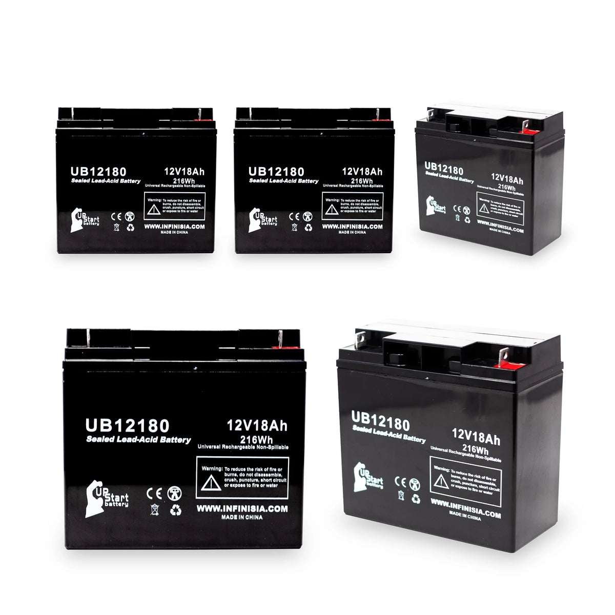 5x Pack - Compatible General Power GPS2K12061 Cell - Replacement UB12180 Universal Sealed Lead Acid Cell (12V, 18Ah, 18000mAh, T4 Terminal, AGM, SLA)
