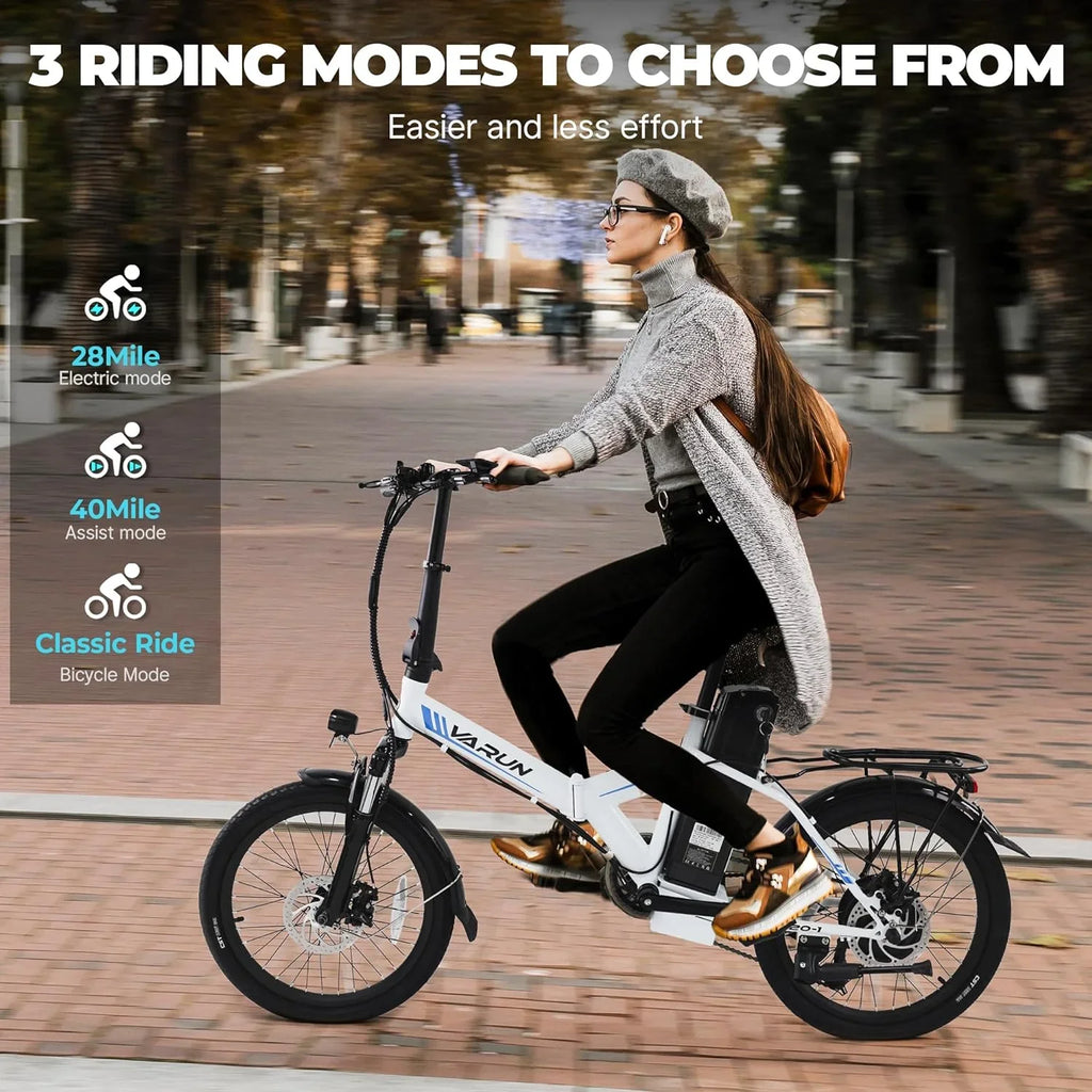 VARUN Electric Bike - 500W Folding Ebike with Stylish 20" Wheels, 48V Lithium Power Unit for 40 Miles Range and 20MPH Speed