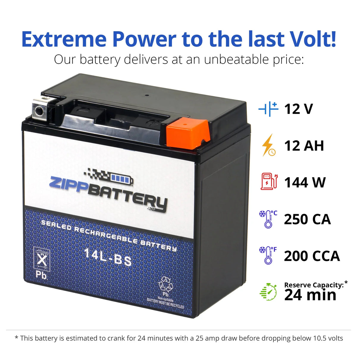 Zipp Energy Source Ytx14l-bs (14l-bs 12 Volts,12 Ah, 200 Cca) Motorcycle Cell for Harley-davidson 1200cc Xl Xlh Sportster 2007