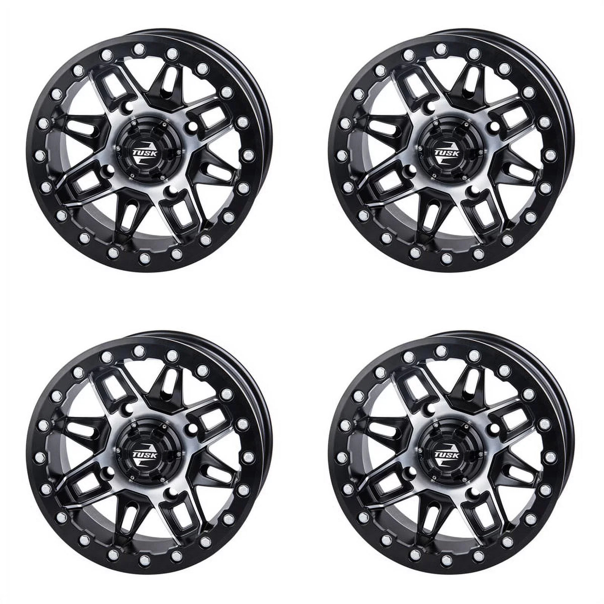 (4 Pack) 4/137 Tusk Wasatch Beadlock Wheel 15x7 5.0 + 2.0 Machined/Black For CAN-AM Defender HD10 Pro DPS 2020-2022