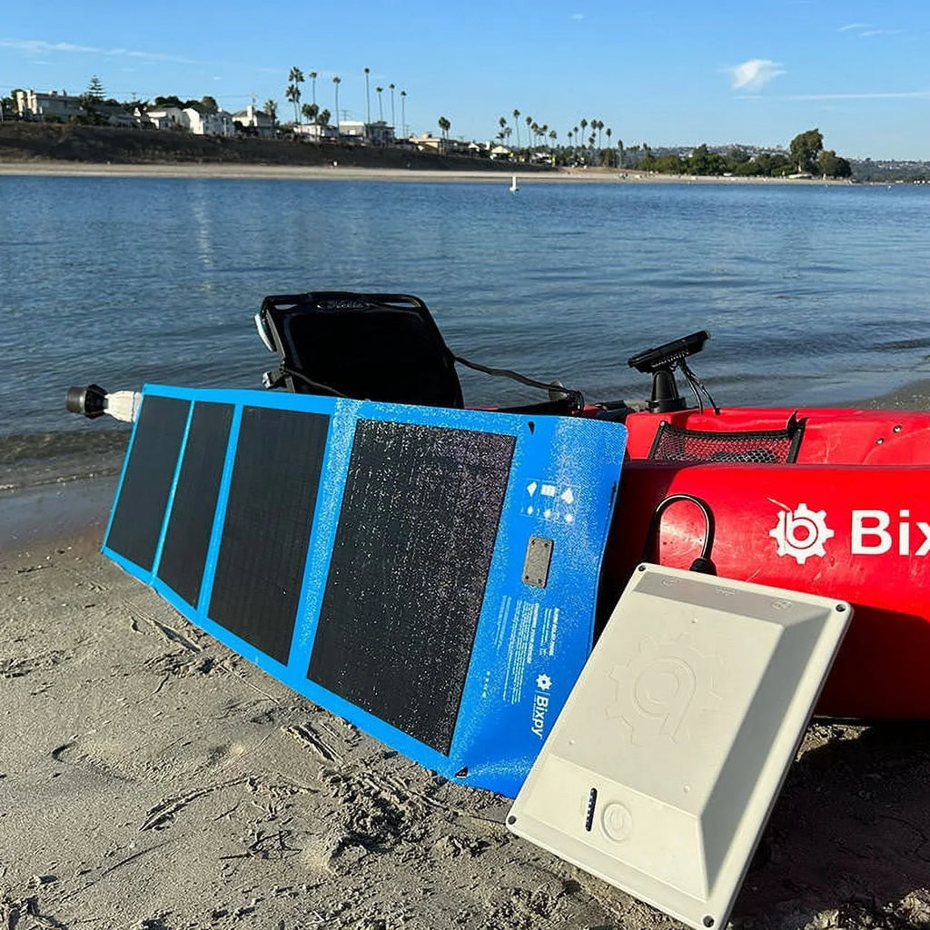 Bixpy K-1 Outboard Kit with SUN80 Solar Panel - Electric Marine Trolling Motor with 378 Wh Power Unit for Kayak, Inflatable Watercraft, Paddle Boards