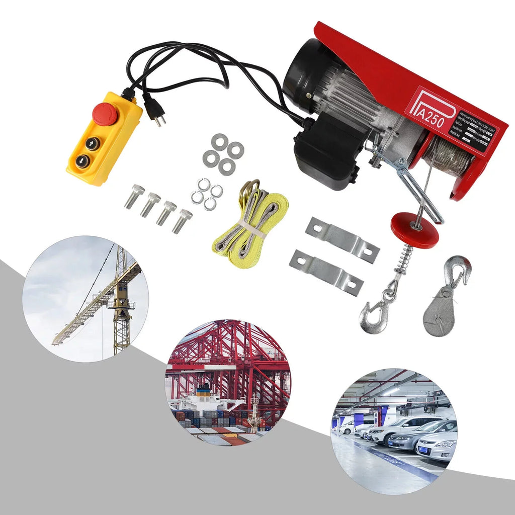 550LBS Electric Hoist Crane Winch Garage Lift Pure Copper Motor + Remote Control for Factories, Docks, Warehouses, Logistics