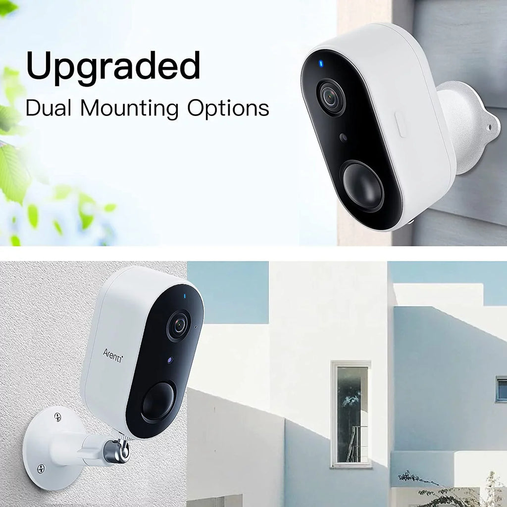 Arenti Wireless Outdoor Security Camera, (2Pack) GO1 Wifi Rechargeable Power Unit Powered Night Vision 2-Way Audio AI Motion Detection Surveillance Camera (Supports Only 2.4Ghz Wi-Fi)