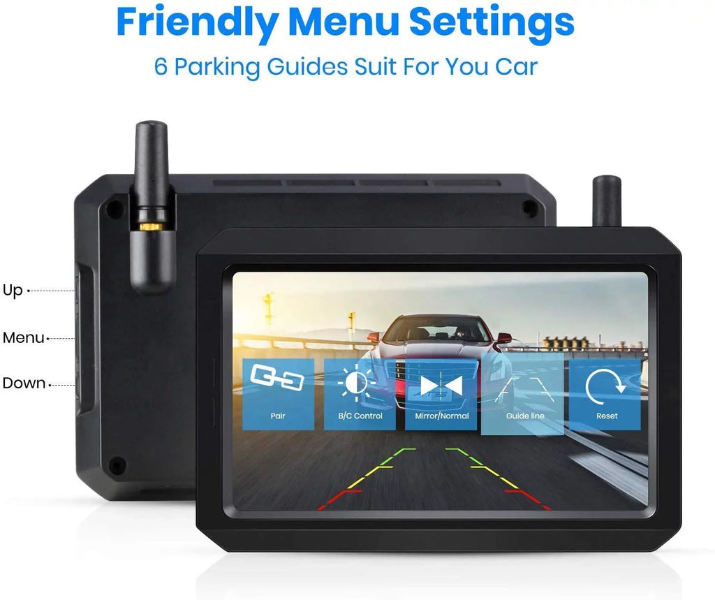 AUTO-VOX W7PRO Wireless Back Up Camera, 5" TFT Monitors Trailer Rear View Cam Systems, Camera Channels with 2.4G Stable Digital Signal for Car, Truck, RV,Camper