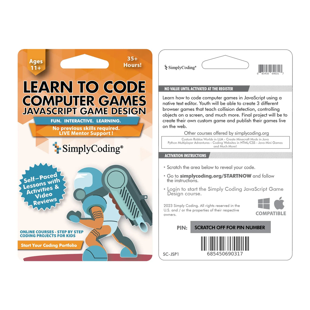 Simply Coding for Kids – Learn to Code in JavaScript Computer Random Access Memory Courses – Video Game Design Learning Code for Kids Ages 11-18