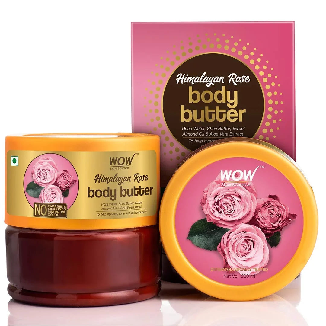 WOW Skin Science Body Butter Himalayan Rose - Moisturizer for Dry Skin, Rich Hydrating Cream with Natural Shea Butter Nourish & Relieve Dull Skin - Paraben & Sulfate Free - (200ml)