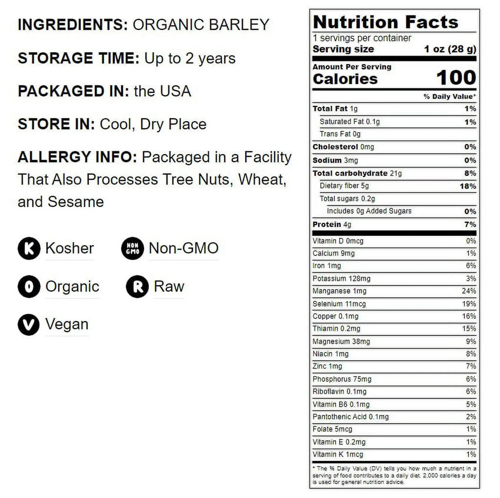 Organic Hulled Barley, 2 Pounds – Non-GMO, Kosher, Raw, Bulk Grain, Product of the USA – by Food to Live